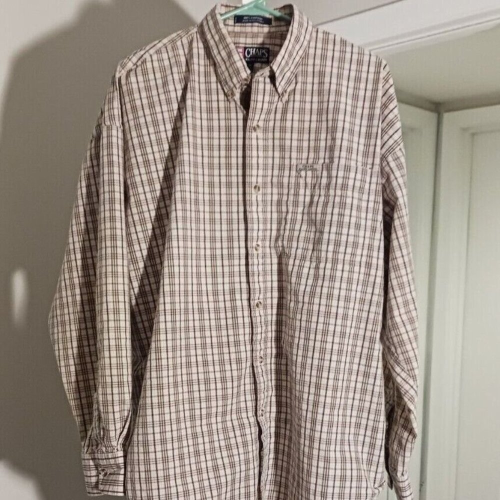Mens Ralph Lauren Chaps Vintage Chaps XLarge Brown Plaid/Stripes Shirt